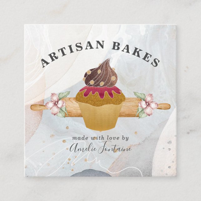 Tarjeta De Visita Cuadrada Pastel acuático Panadería Pastelería (Anverso)