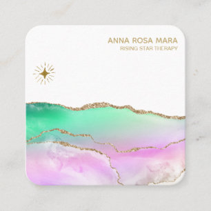 Tarjeta De Visita Cuadrada *~ Pastel Agate Arcoiris Purpurina vena estrella d
