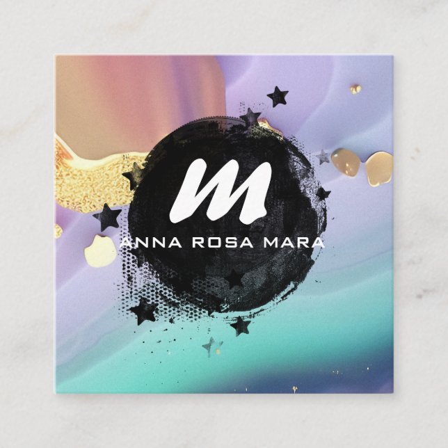 Tarjeta De Visita Cuadrada *~* Pastel AP66 Purpurina de oro QR Agate arcoiris (Anverso)