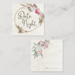 Tarjeta De Visita Cuadrada Pastel Boho Neutral Floral Date Night Card