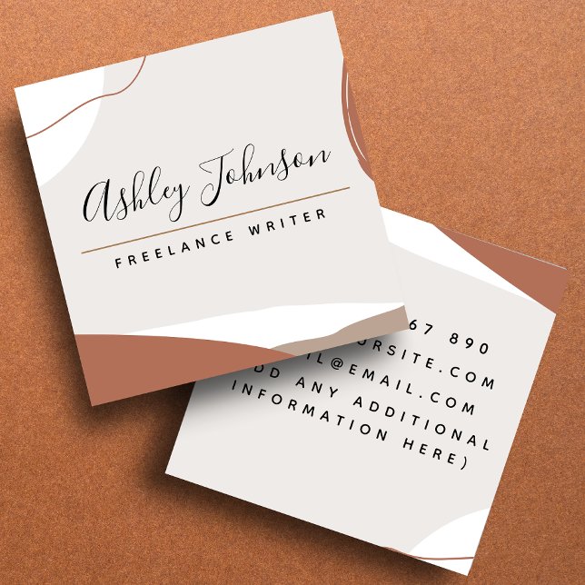 Tarjeta De Visita Cuadrada Pastel Brown Pretty Calligraphy Bohemian Classy (Subido por el creador)