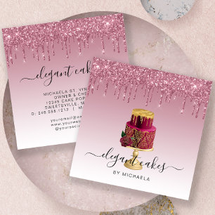Tarjeta De Visita Cuadrada Pastel de Boda con Drip Brillante Burgundy Panader