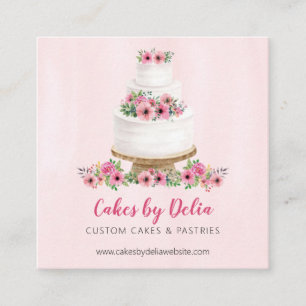Tarjeta De Visita Cuadrada Pastel de Boda de acuarela rosa