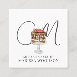 Tarjeta De Visita Cuadrada Pastel de bollería Pastel rosa Elegante