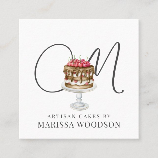 Tarjeta De Visita Cuadrada Pastel de bollería Pastel rosa Elegante (Anverso)