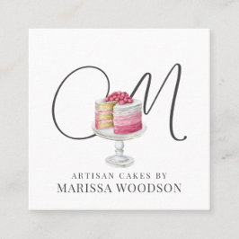 Tarjeta De Visita Cuadrada Pastel de bollería Pastel rosa Elegante