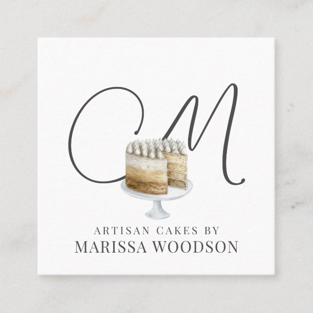 Tarjeta De Visita Cuadrada Pastel de bollería Pastel rosa Elegante (Anverso)