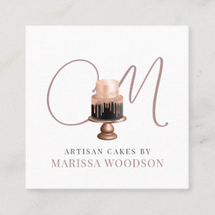 Tarjeta De Visita Cuadrada Pastel de bollería Pastel rosa Elegante