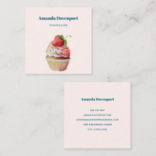 Tarjeta De Visita Cuadrada Pastel de fresa postre dulce