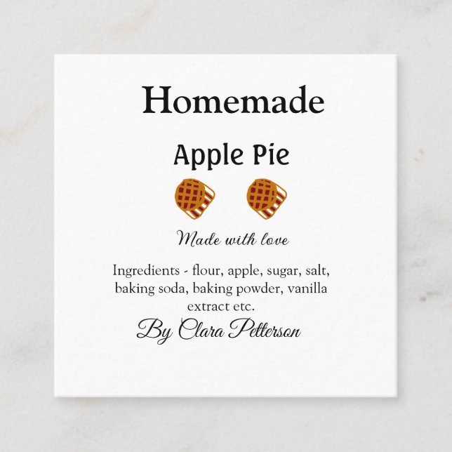 Tarjeta De Visita Cuadrada pastel de manzana casero hecho con amor agrega ing (Anverso)