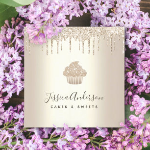 Tarjeta De Visita Cuadrada Pastel de oro Pastelería Panadería Chef Purpurina 