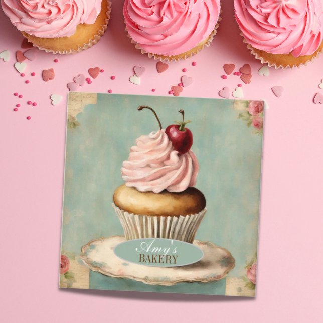 Tarjeta De Visita Cuadrada Pastel de pastelería de panadería moderna de época (Subido por el creador)