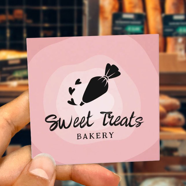 Tarjeta De Visita Cuadrada Pastel de pastelería Panadería Bolsa de caño rosa (Subido por el creador)