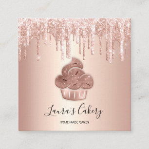 Tarjeta De Visita Cuadrada Pastel de pastelería Pastelería Purpurina Dris Ros