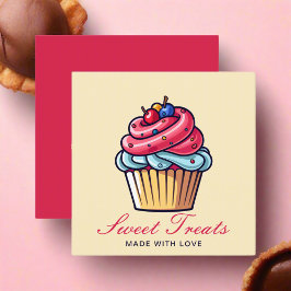 Tarjeta De Visita Cuadrada Pastel de tarta dulce Chef Panadería Dessere Rosa
