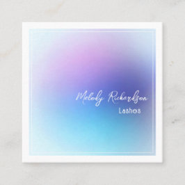 Tarjeta De Visita Cuadrada Pastel Gradiente Aqua Lavender Lash Artista de maq