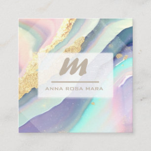 Tarjeta De Visita Cuadrada *~* PASTEL Mármol Arcoiris QR Luxe Inicial AP66
