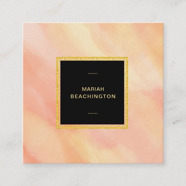 Tarjeta De Visita Cuadrada *~* Pastel Peach Abstract Brushstrokes Girona (Anverso)