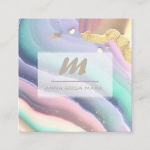 Tarjeta De Visita Cuadrada *~* PASTEL Rainbow QR MarbleLuxe Inicial AP66