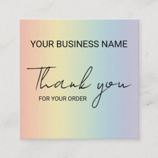 Tarjeta De Visita Cuadrada Pastel Rainbow Thank You 