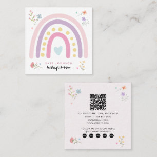 Tarjeta De Visita Cuadrada Pastel Rainbows Girly Wildflowers Babysitter