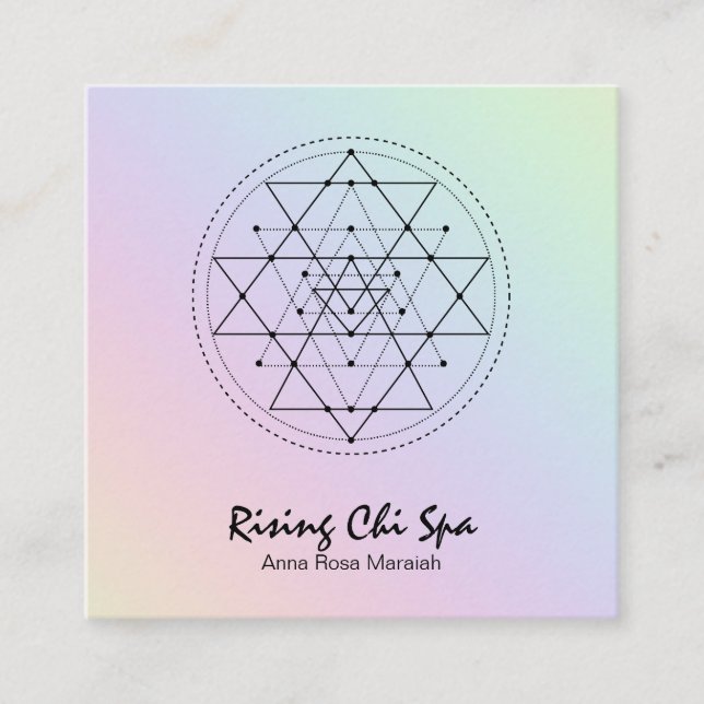 Tarjeta De Visita Cuadrada *~* Pastel Reiki Yoga Geometría sagrada del arcoir (Anverso)
