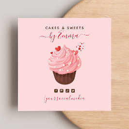 Tarjeta De Visita Cuadrada Pastel rosa dulce de pastel moderno para panadería