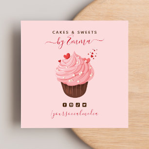 Tarjeta De Visita Cuadrada Pastel rosa dulce de pastel moderno para panadería