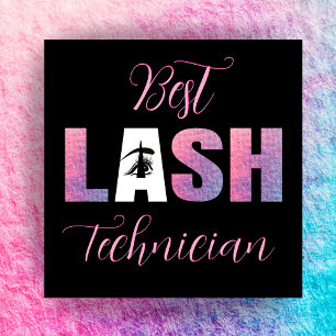Tarjeta De Visita Cuadrada Pastel Rosa Negrita Mejor Tecla Lash Fondo Negro