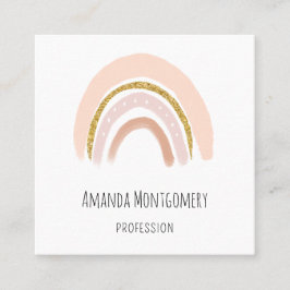 Tarjeta De Visita Cuadrada Pastel rosa y falso Purpurina Boho Arcoiris