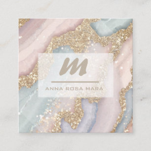 Tarjeta De Visita Cuadrada *~* PASTEL Unicorn Rainbow QR Luxe Inicial AP66