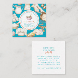 Tarjeta De Visita Cuadrada Pastelería Chef de Repostería Acuarela Azul Verde