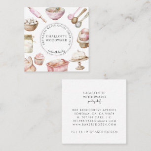 Tarjeta De Visita Cuadrada Pastelería Chef de Repostería Acuarela Utensilios