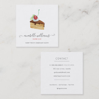 Tarjeta De Visita Cuadrada Pastelería moderna de torta de chocolate pastelero