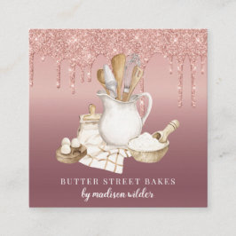 Tarjeta De Visita Cuadrada Pastelería pastelería Purpurina Dris Rosa Gold