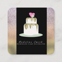 Tarjeta De Visita Cuadrada Pastelería Torta de Boda de Dos Niveles Brillo Dor
