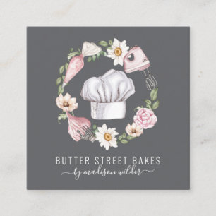Tarjeta De Visita Cuadrada Pastelero Chef de Repostería Acuarela Utensilios F