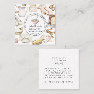 Tarjeta De Visita Cuadrada Pastelero de Panadería Acuarela