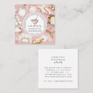 Tarjeta De Visita Cuadrada Pastelero de Panadería Acuarela Rosa