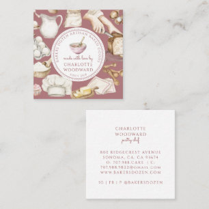 Tarjeta De Visita Cuadrada Pastelero de Panadería Acuarela Rosa Polvoriento