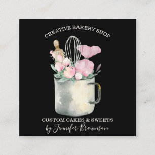 Tarjeta De Visita Cuadrada Pastelero de panadería lindo negro