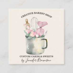 Tarjeta De Visita Cuadrada Pastelero de panadería marfil lindo