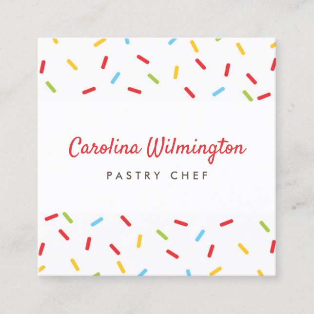 Tarjeta De Visita Cuadrada Pastelero de pastelería con espoletas dulces (Anverso)
