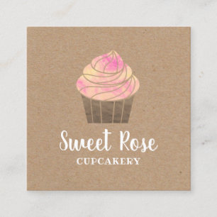 Tarjeta De Visita Cuadrada Pasteles Cupcakery Kraft rústico de la panadería