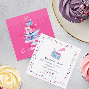 Tarjeta De Visita Cuadrada Pasteles deliciosos y coloridos Panadería y herram