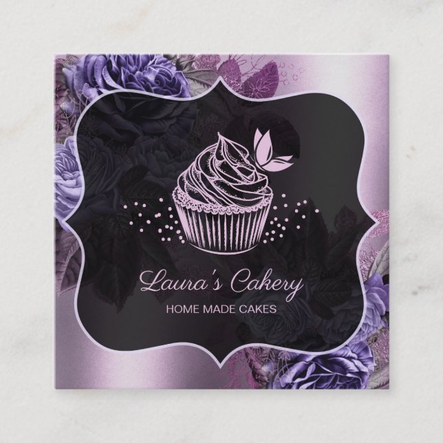 Tarjeta De Visita Cuadrada Pasteles dulces pastelería Panadería Girly Vintage (Anverso)