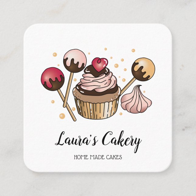 Tarjeta De Visita Cuadrada Pasteles y dulces pasteles caseros Panadería con o (Anverso)