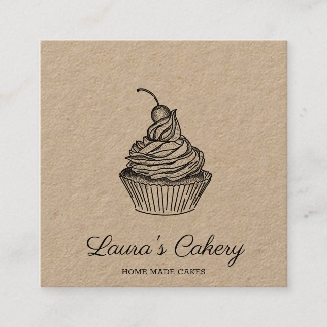 Tarjeta De Visita Cuadrada Pasteles y dulces Pasteles Caseros Panadería Rústi (Anverso)