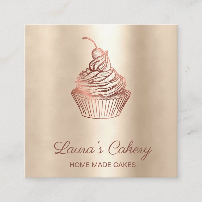 Tarjeta De Visita Cuadrada Pasteles y dulces Pasteles Caseros Panadería Rústi (Anverso)