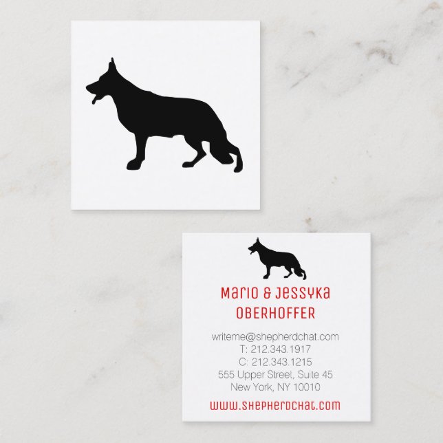 Tarjeta De Visita Cuadrada Pastor Perro fresco negro (Anverso / Reverso)